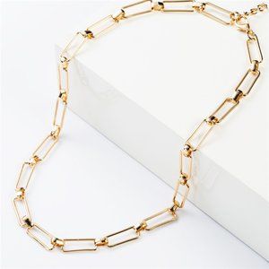 Gold Paperclip Style Chain Fashion Necklace